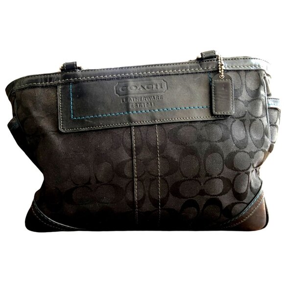 COACH - SIGNATURE AQUA BLACK JACQUARD PURSE - Picture 3 of 13